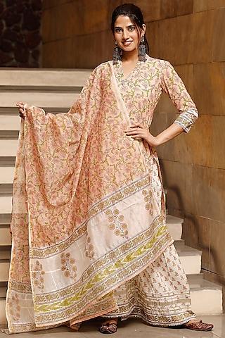 peach printed sharara set