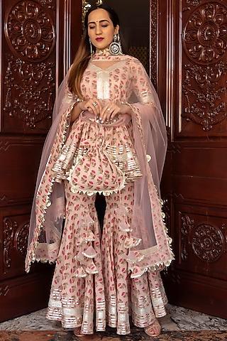 peach printed sharara set