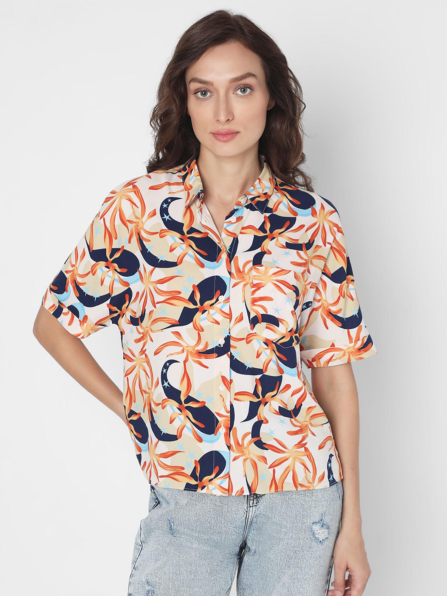 peach printed shirt