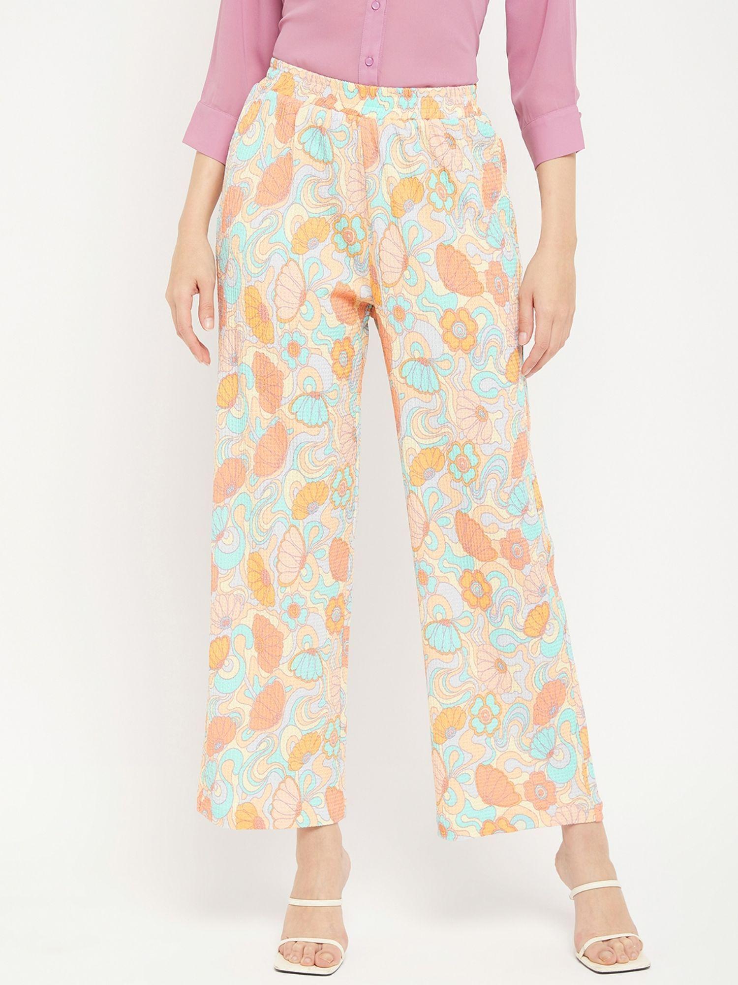 peach printed trousers