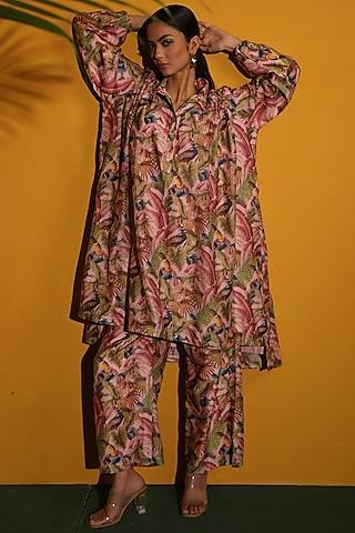 peach printed tunic set