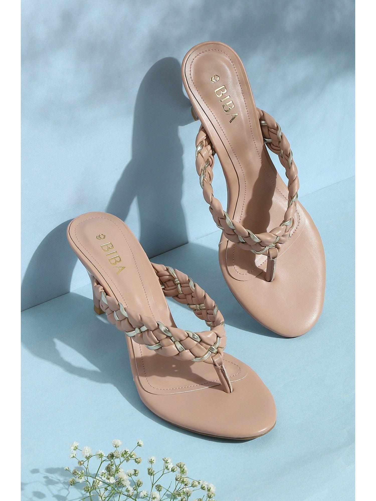 peach pu v-strap sandals