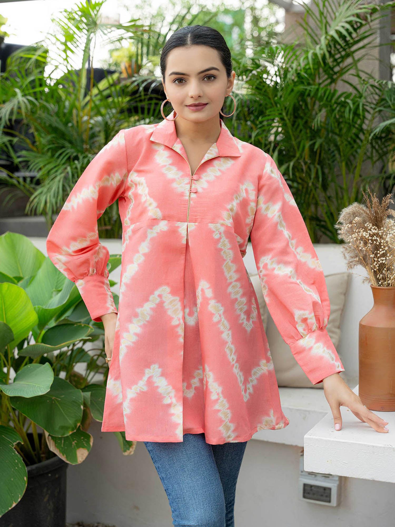 peach pure cotton printed tunic