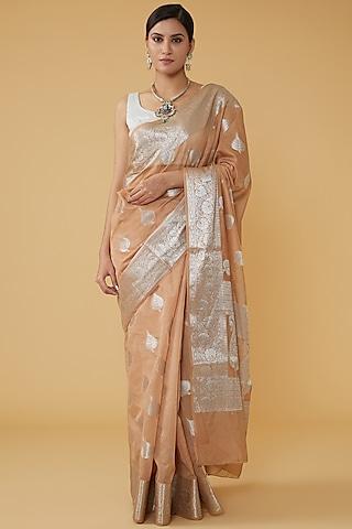 peach pure silk banarasi handloom saree set