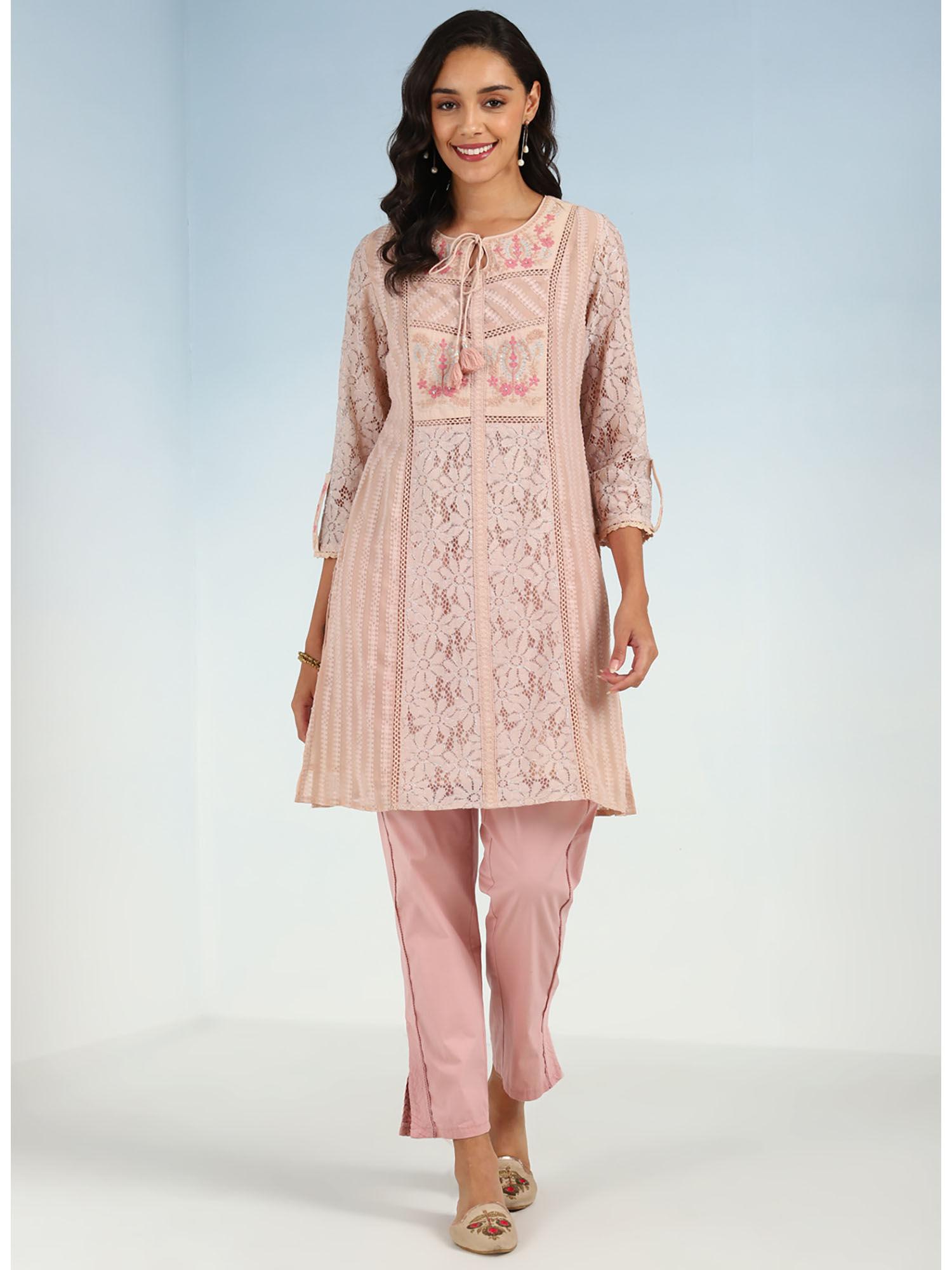 peach rachael kurti with keyhole neck