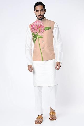 peach raw silk nehru jacket