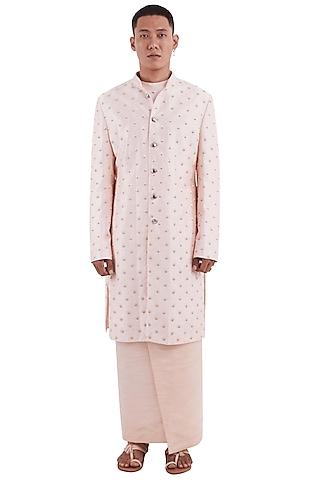 peach raw silk sherwani