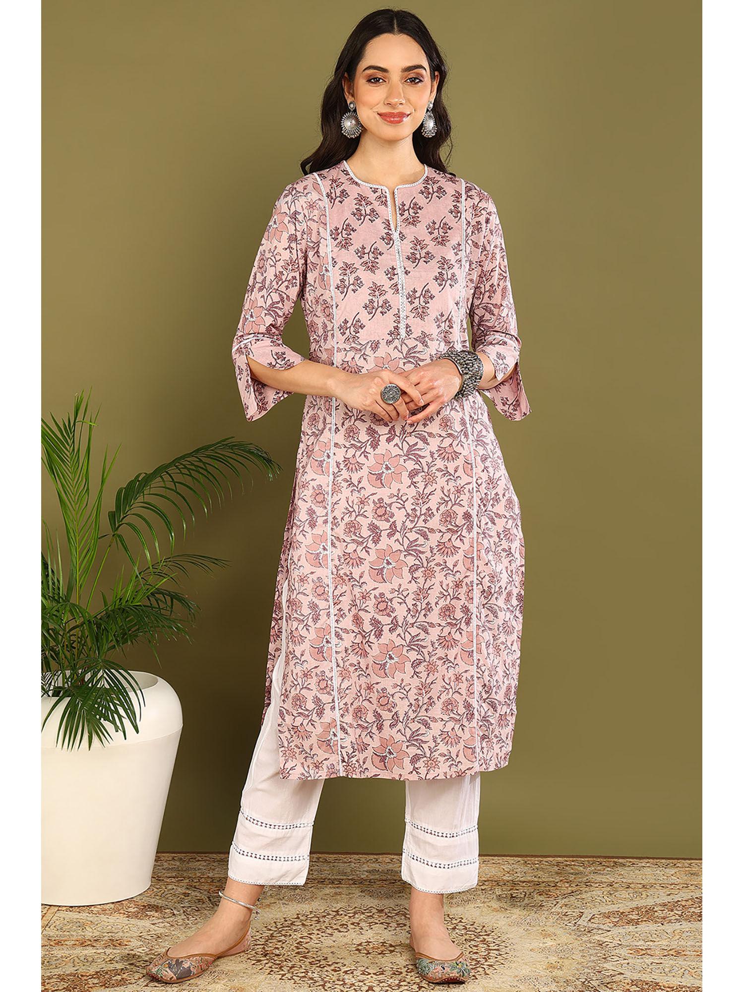 peach sanganeri straight kurta