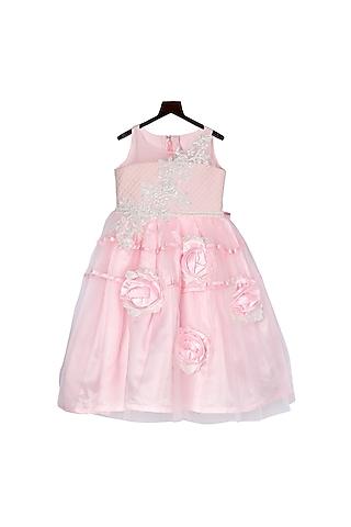 peach satin & lace floral gown for girls