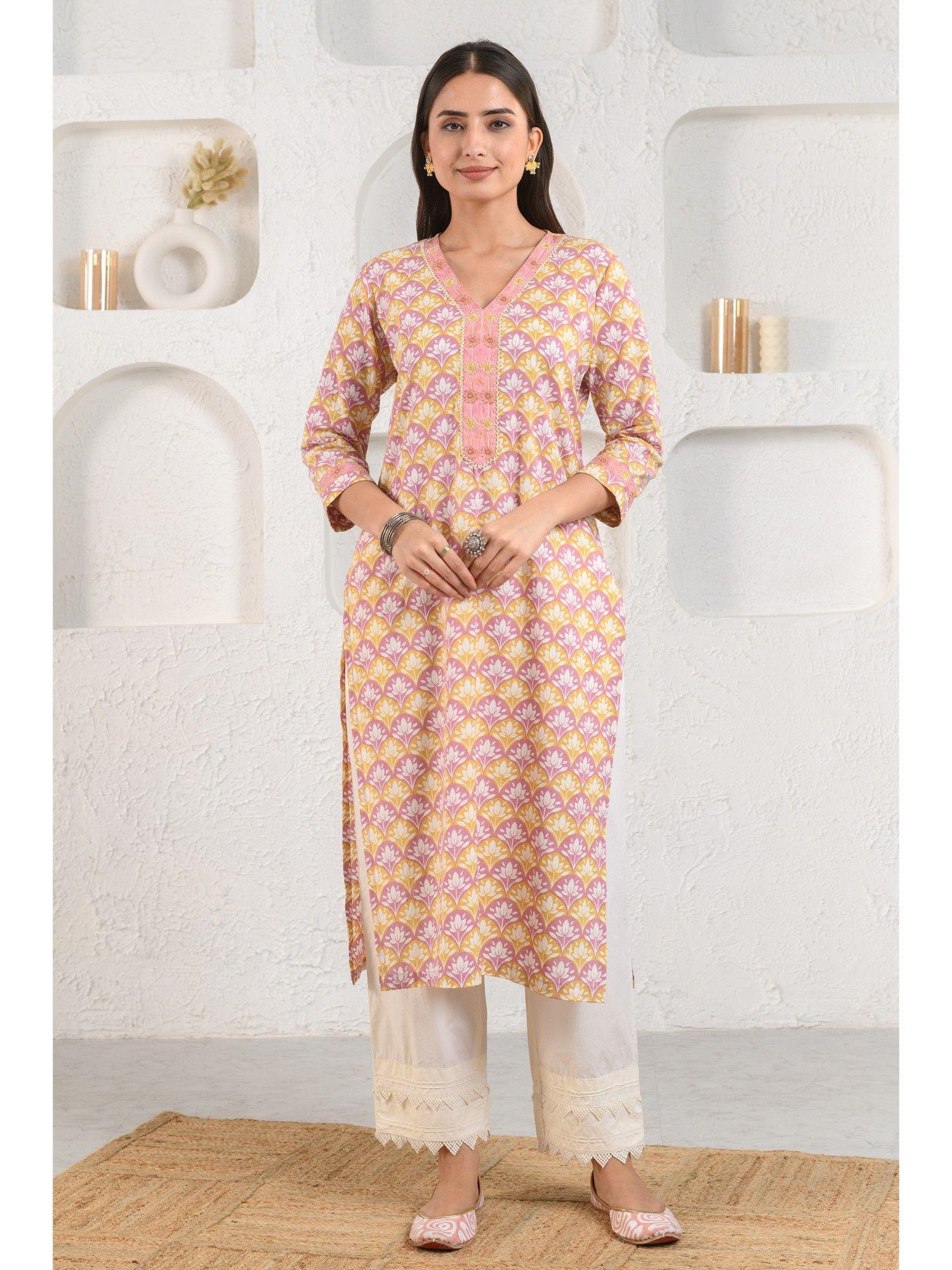 peach scallop lotus kurta