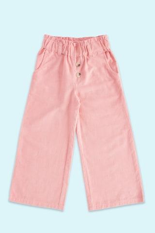 peach self design full length mid rise casual girls regular fit trousers