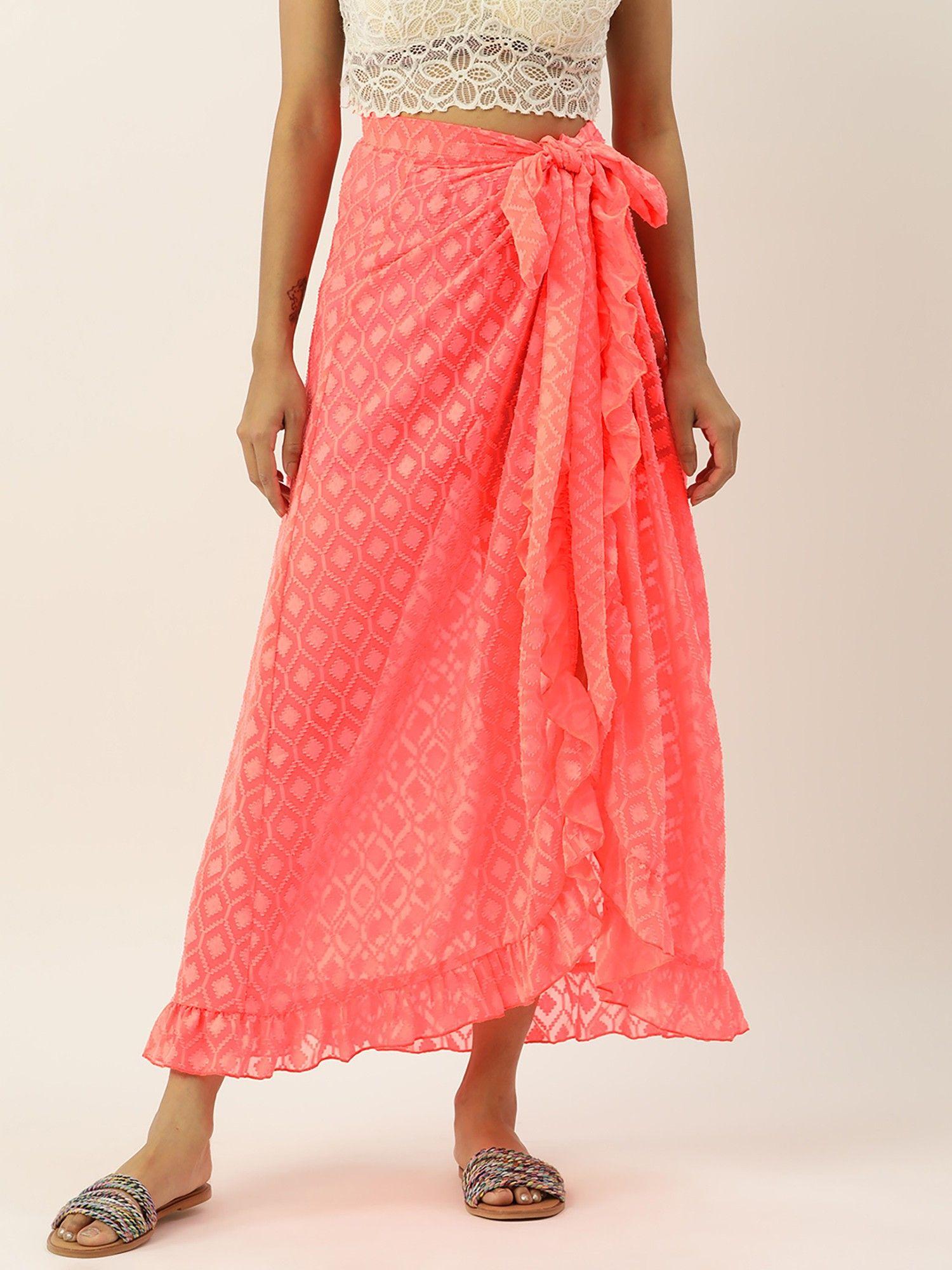 peach self design wrap around sarong skirt