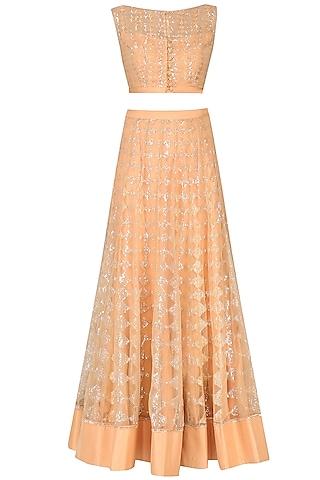 peach sequinned crop top and skirt set