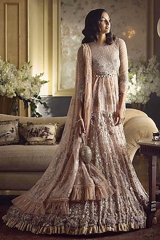 peach sequins embroidered lehenga with blouse