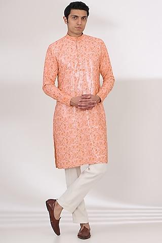 peach sheeting & georgette sequins embroidered kurta set