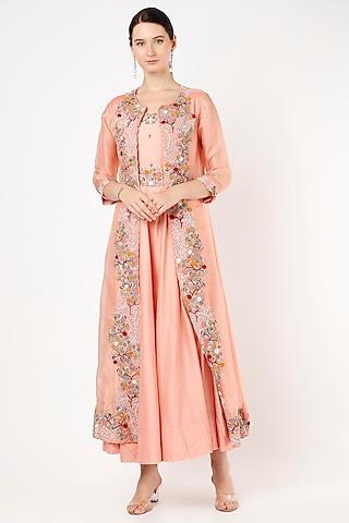peach silk anarkali with embroidered jacket