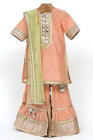 peach silk chanderi embroidered sharara set for girls