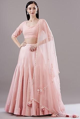 peach silk dupion embroidered lehenga set