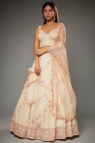 peach silk embroidered lehenga set