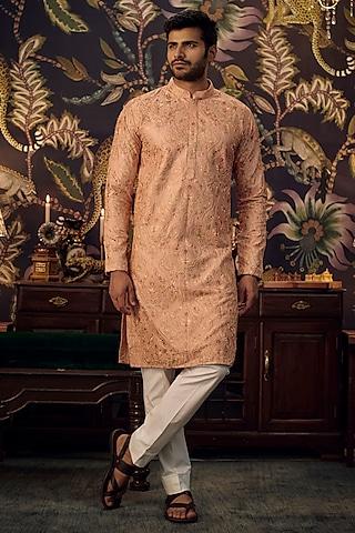 peach silk kashmiri embroidered kurta