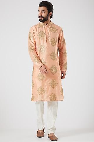 peach silk kurta set