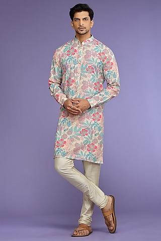 peach silk kurta set