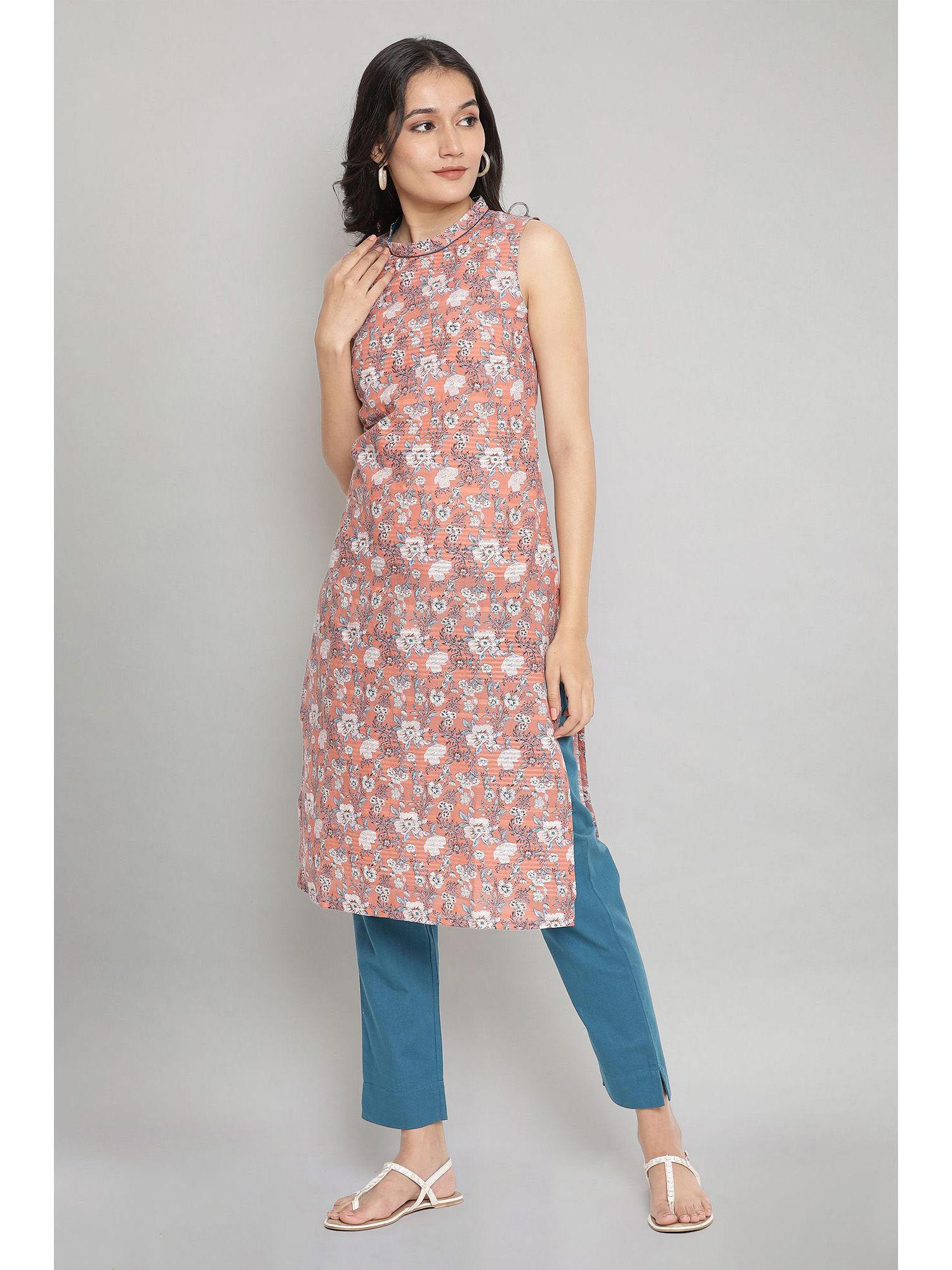 peach sleeveless cotton kurta