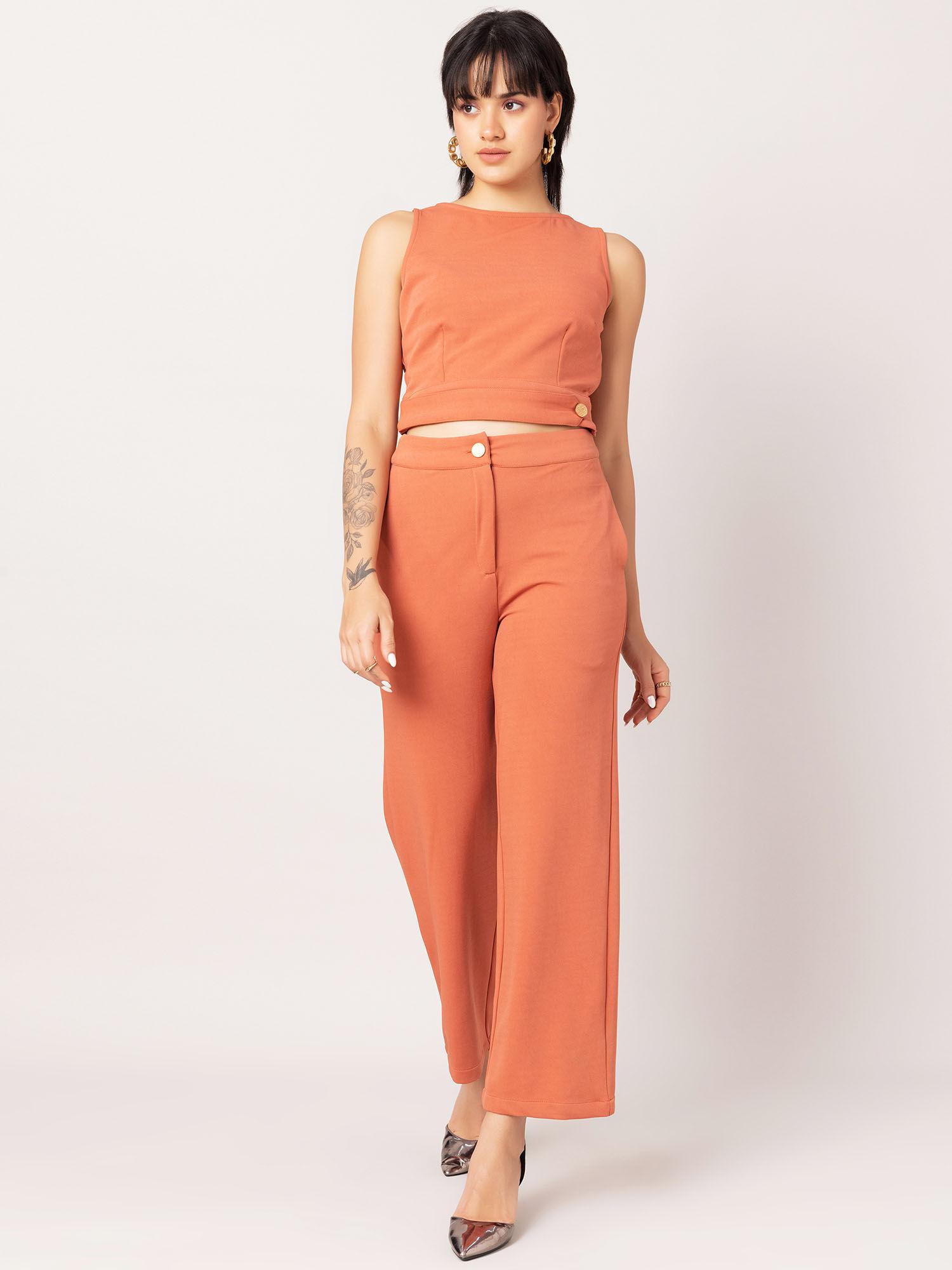 peach sleeveless crop top and straight fit trouser (set of 2)