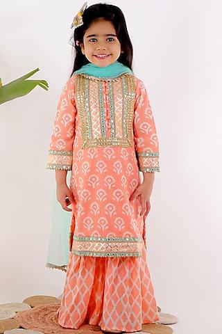 peach soft cotton sharara set for girls