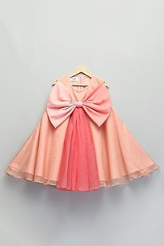 peach soft net & organza bow dress for girls