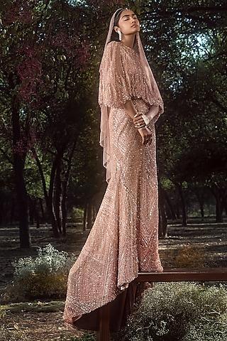 peach soft net crystal embroidered cape set