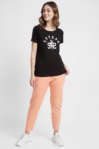 peach solid ankle-length high rise casual women tapered fit track pants