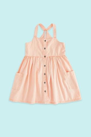 peach solid casual sleeveless strappy neck girls regular fit frock