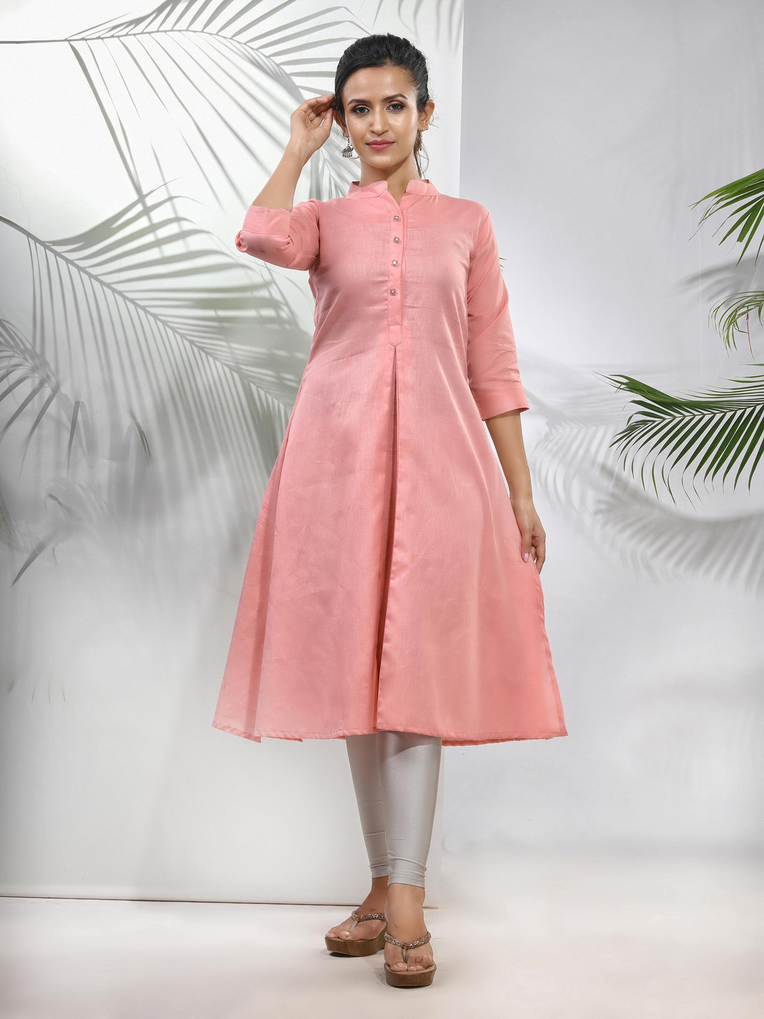 peach solid cotton a-line kurta