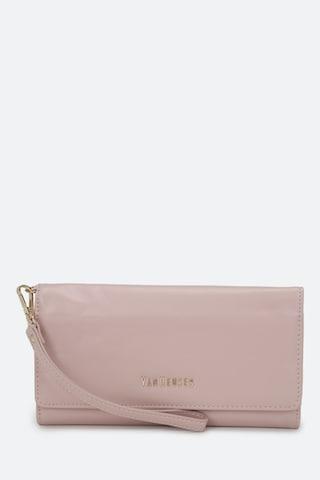 peach solid formal leather women wallet