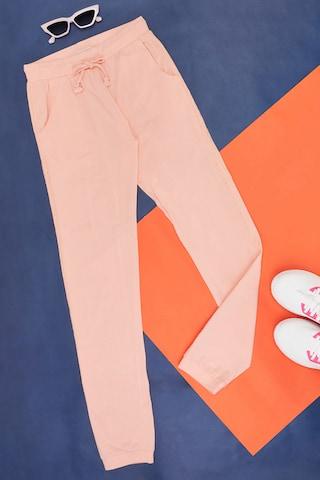peach solid full length casual girls regular fit track pants