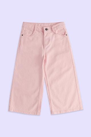peach solid full length mid rise casual girls regular fit trousers