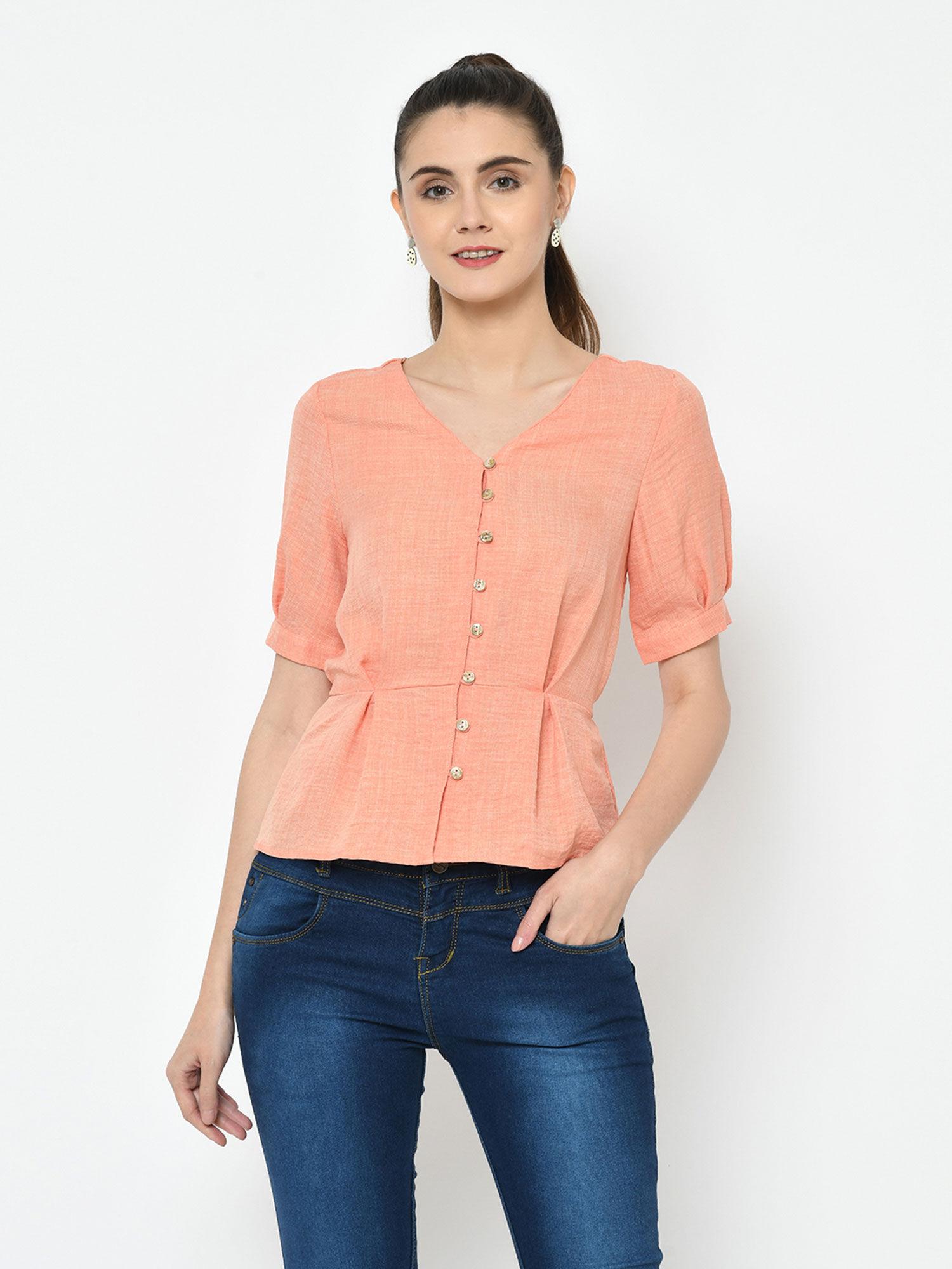 peach solid half sleeves top