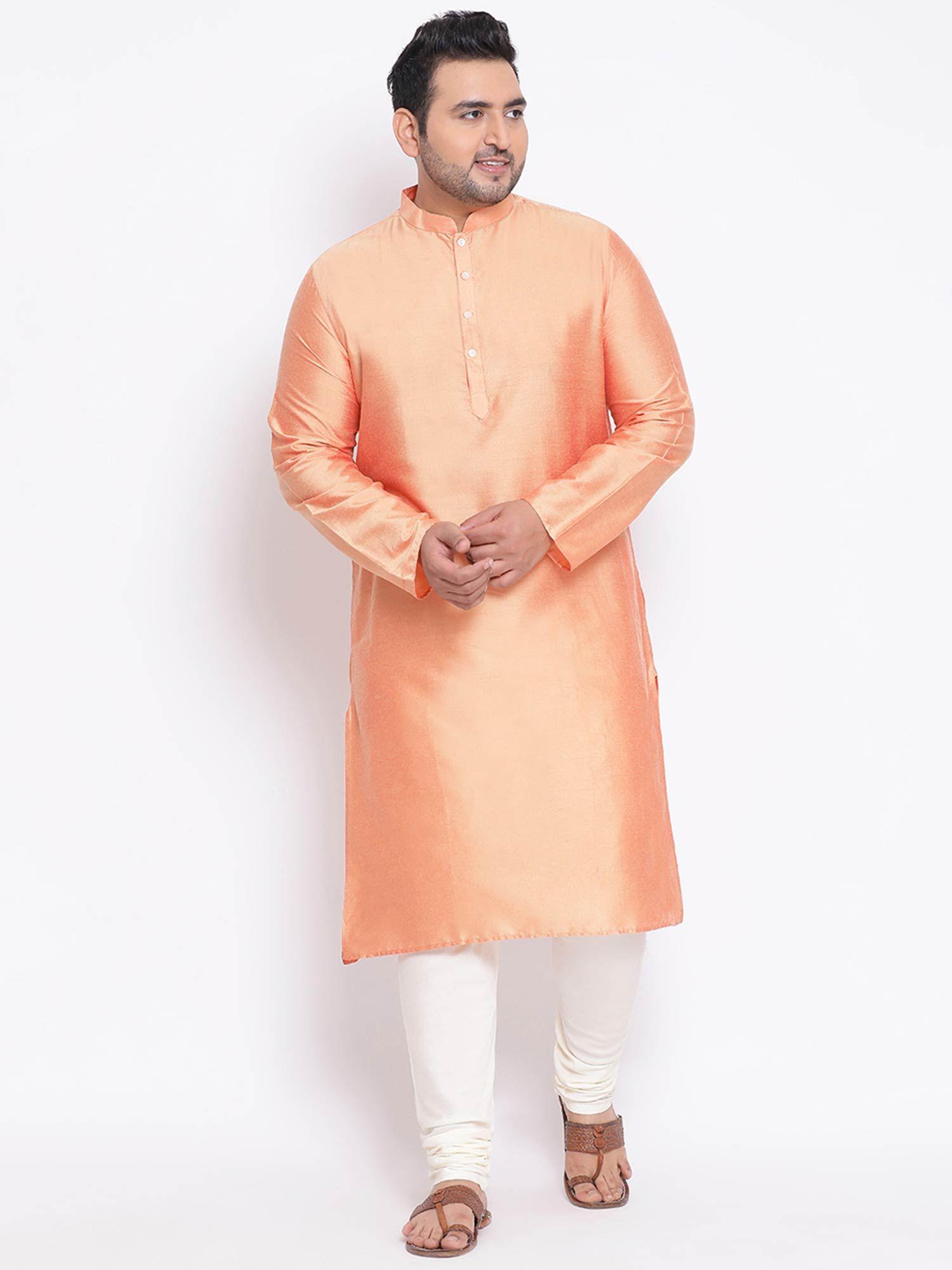 peach solid kurta and churidar (set of 2)