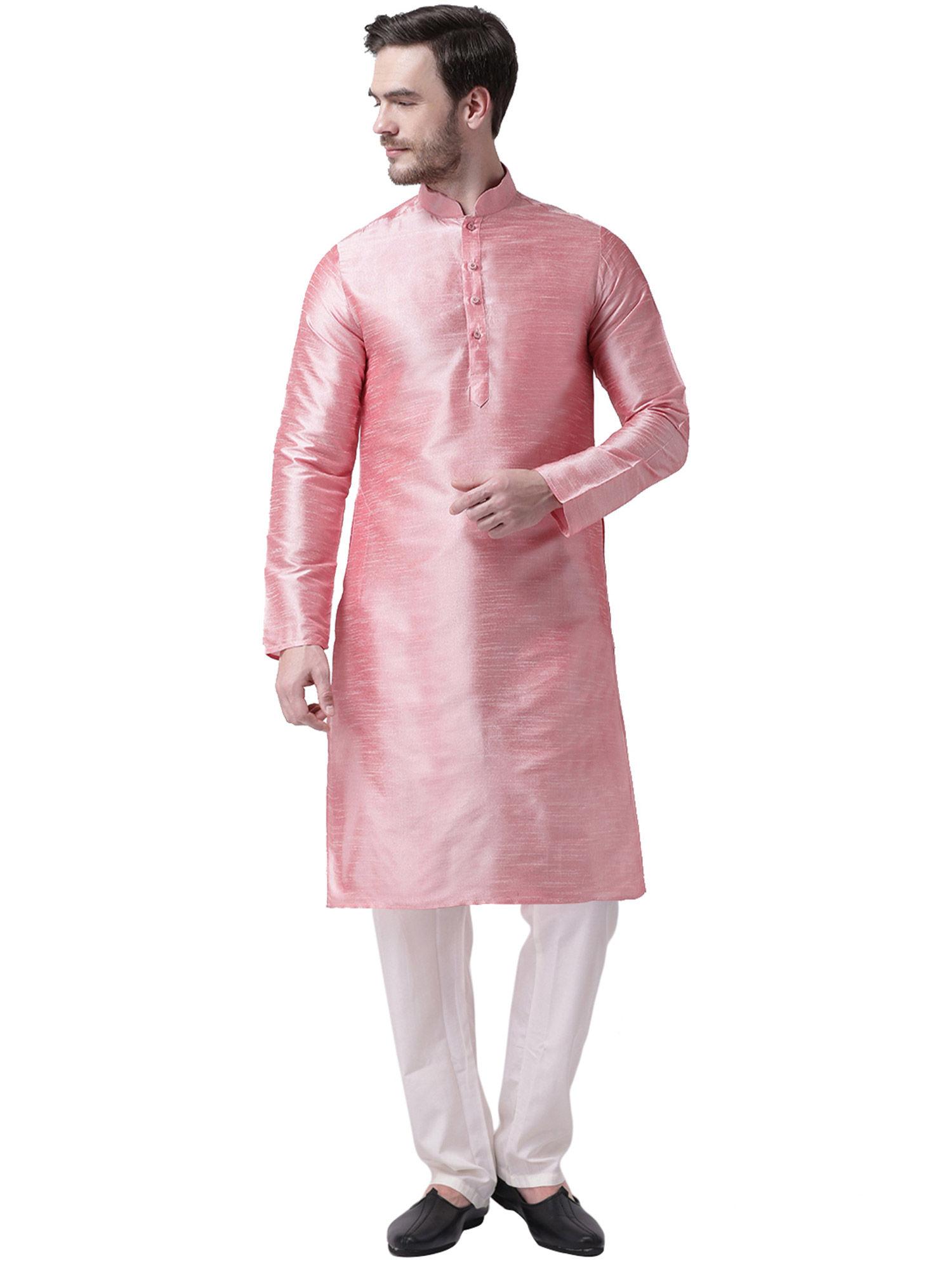 peach solid kurta for men (set of 2)