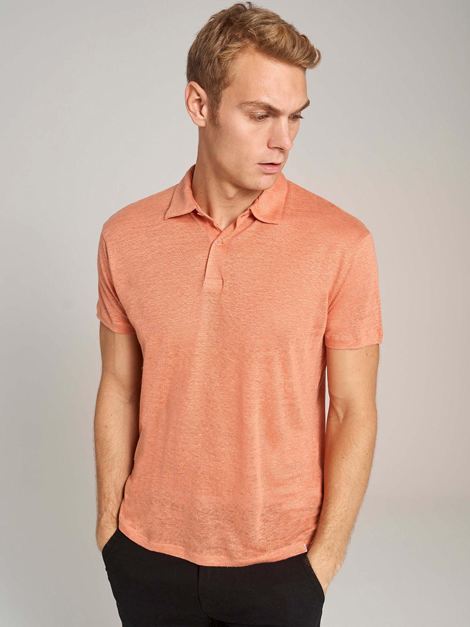 peach solid polo collar t shirt