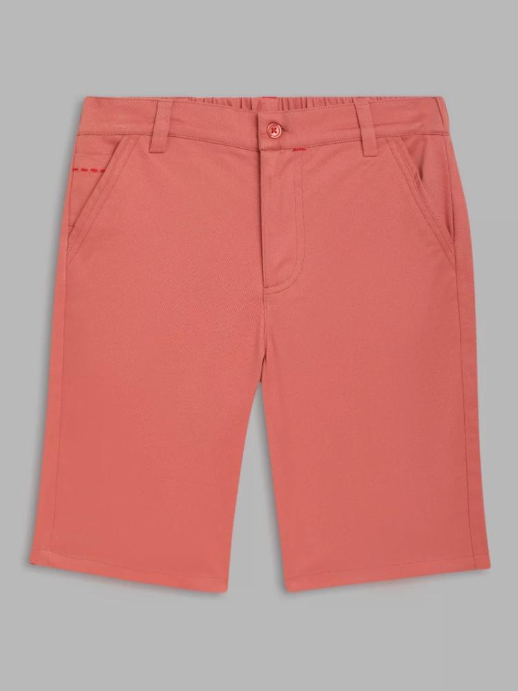 peach solid regular fit shorts