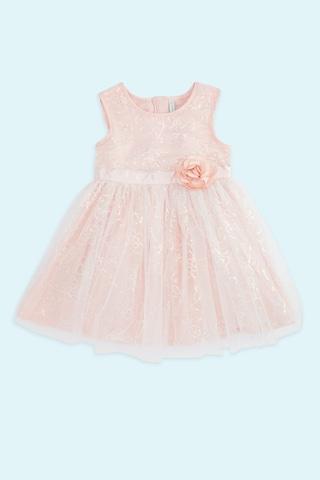 peach solid round neck party knee length sleeveless girls regular fit dress