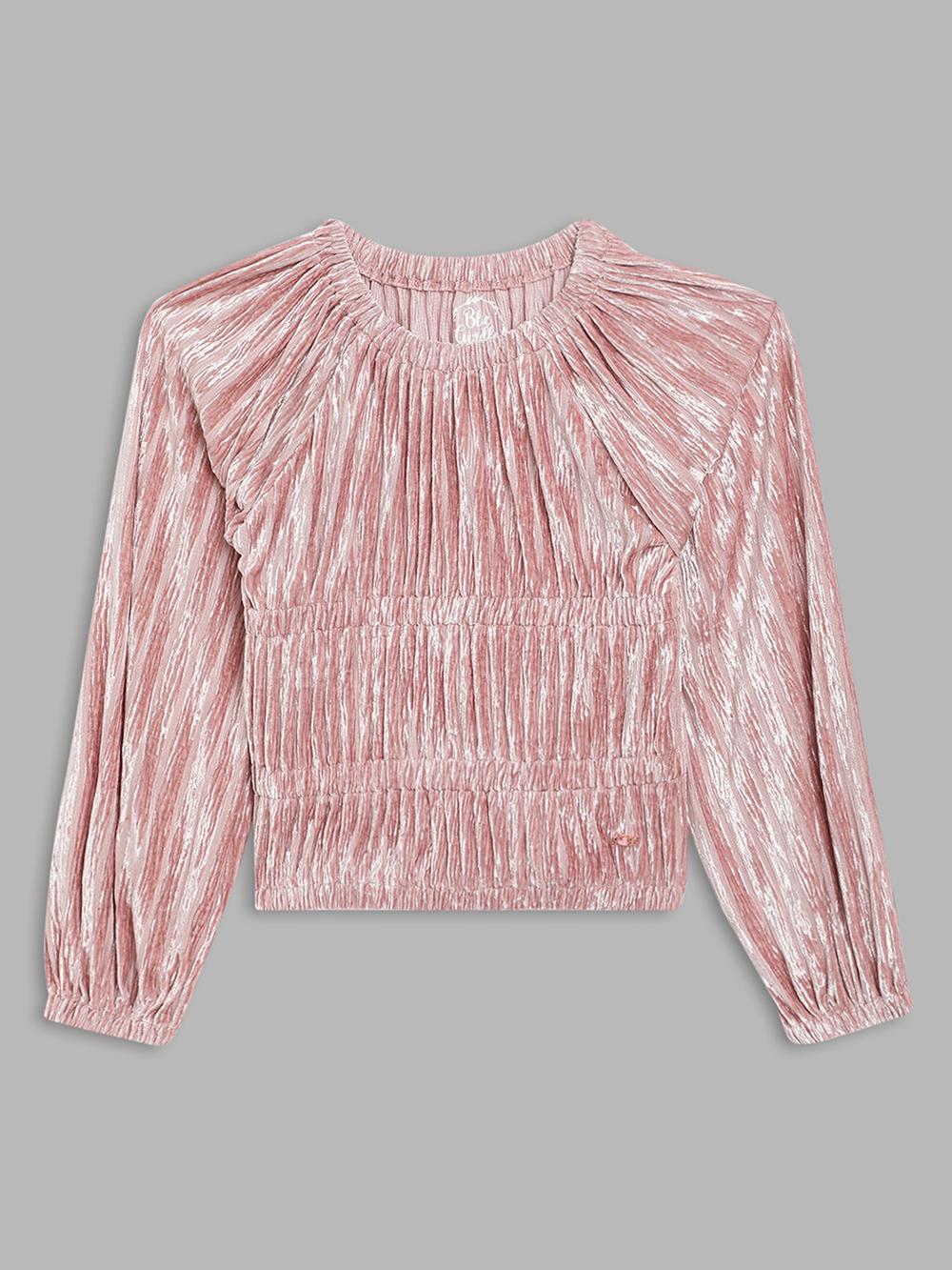 peach solid round neck sweatshirt