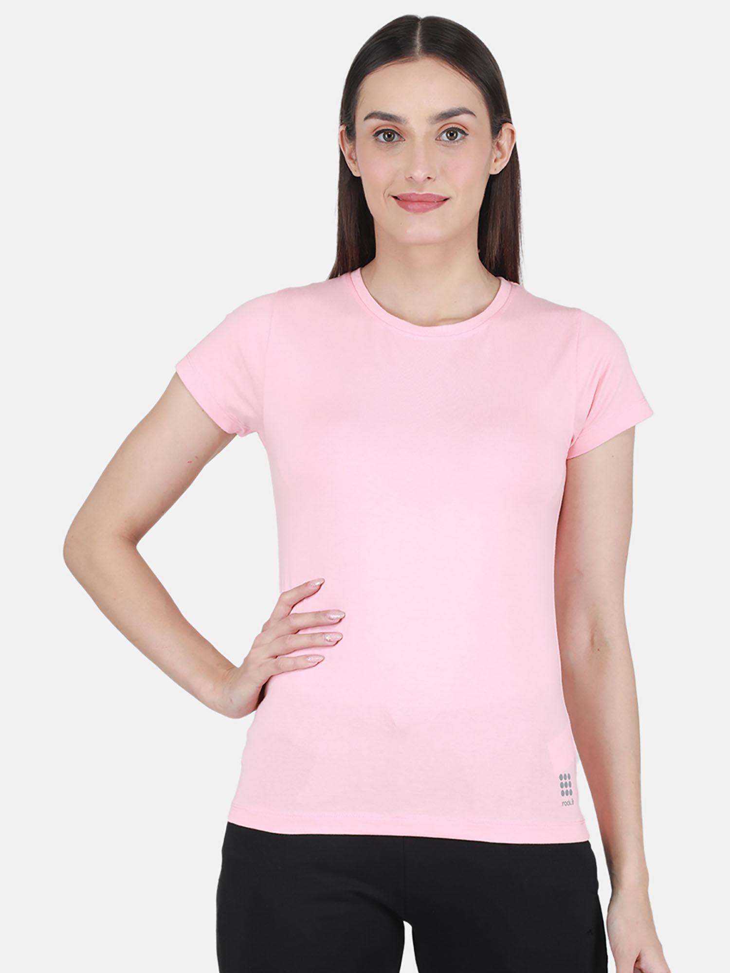 peach solid round neck top