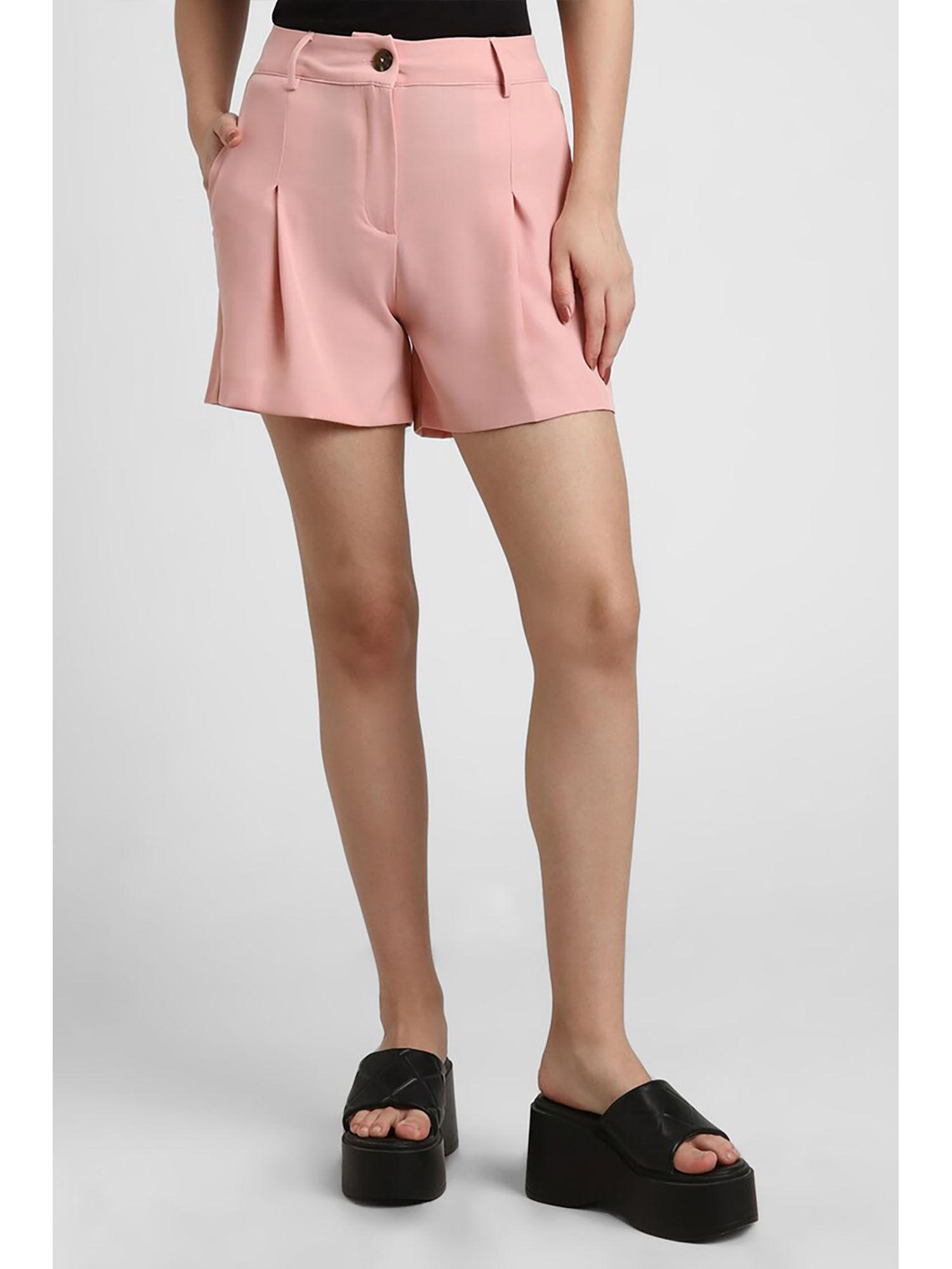 peach solid shorts