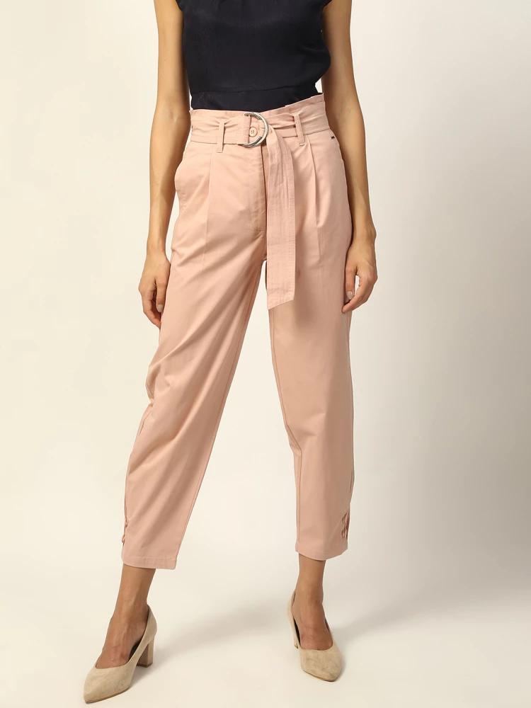 peach solid straight fit trouser