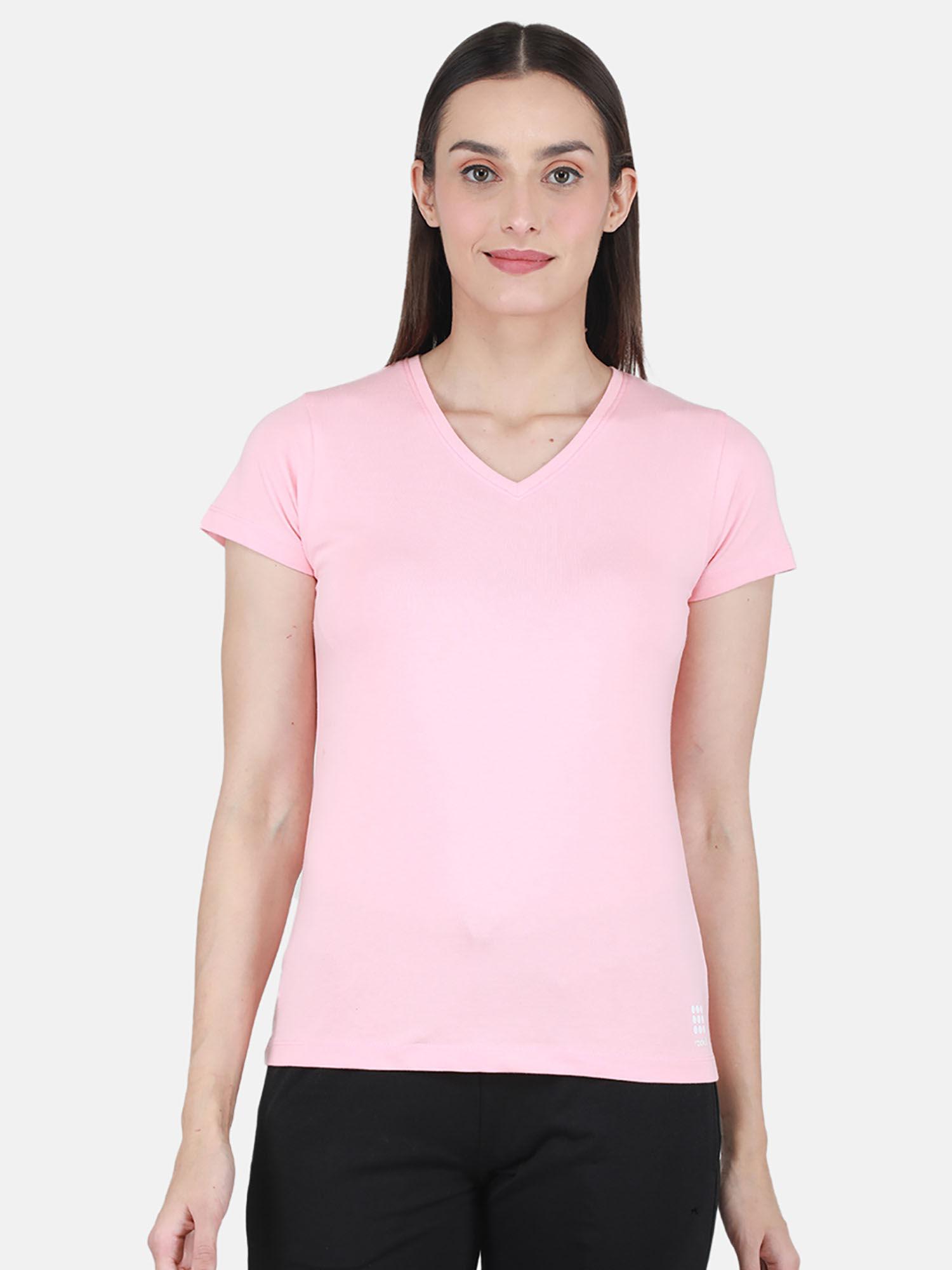 peach solid v neck top