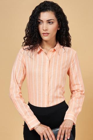 peach stripe formal full sleeves shirt collar women comfort fit shirt