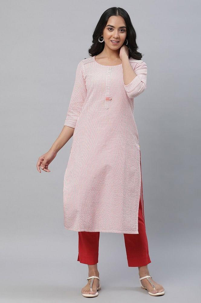 peach stripe seer sucker kurta